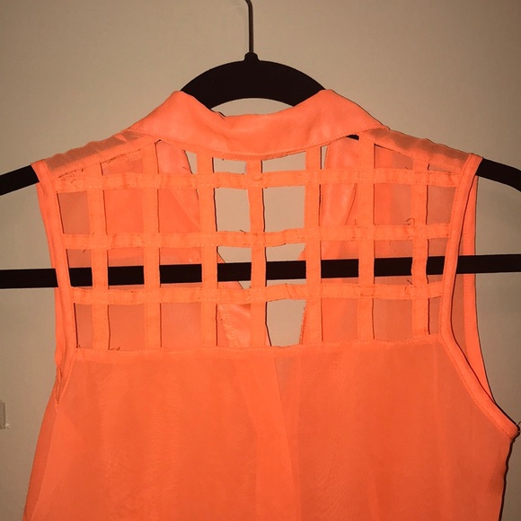 Button up see through orange crop top - Picture 3 of 4